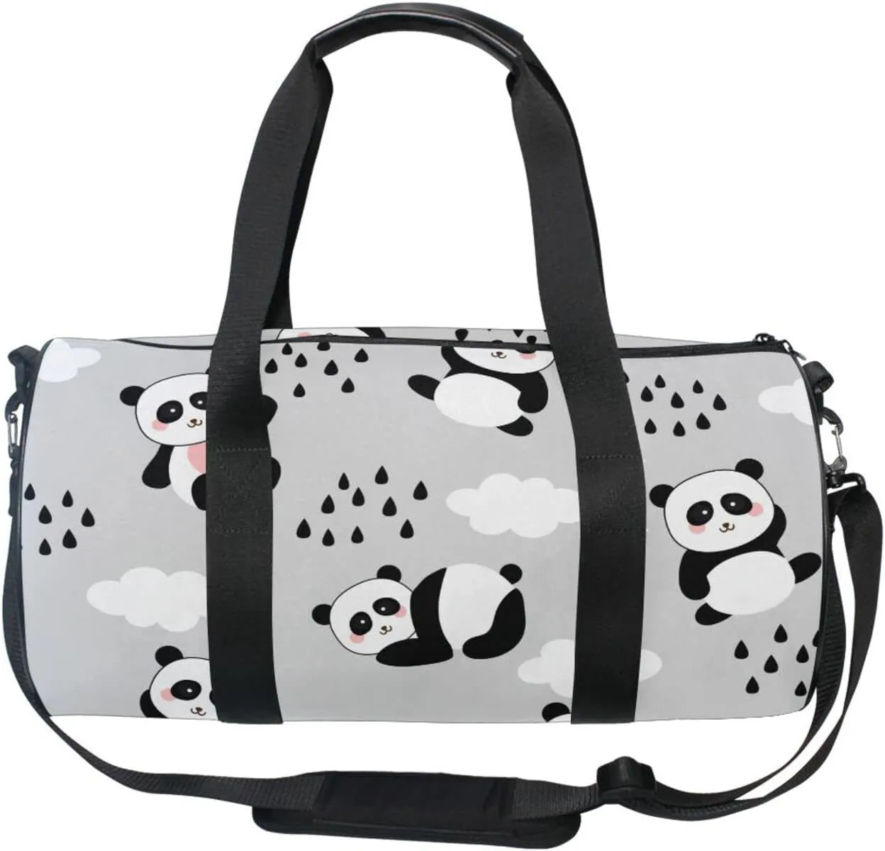Acpiggto Gym Bag Sports Duffel Bag Panda Grey Cloud Sky Rain Drops Cute Animal for Women Men Boys Girls Travel Luggage Bag Weekender Tote Sling Shoulder Backpack