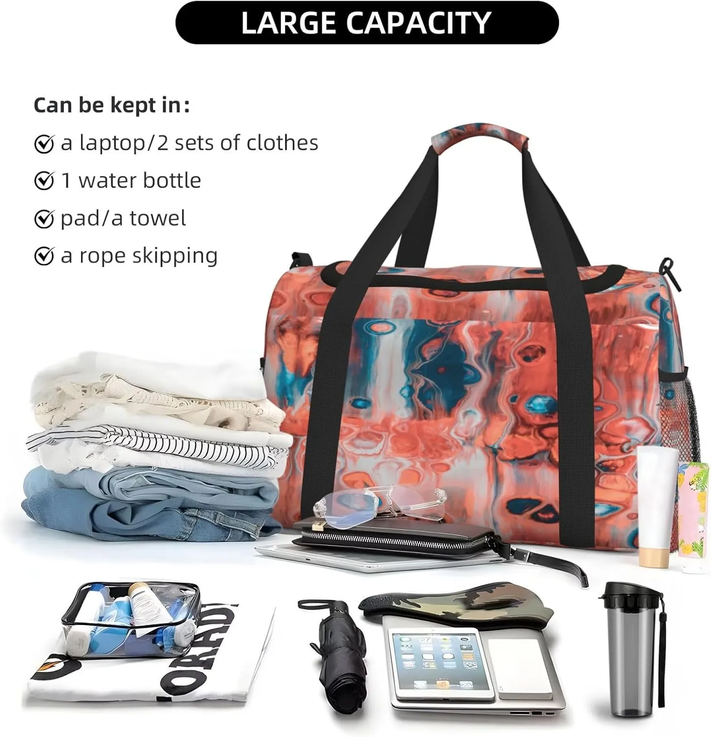 Acrylic Paint Travel Duffel Bag Large Foldable Waterproof Overnight Bag For Beach Swim Bags Pool Sports Gym