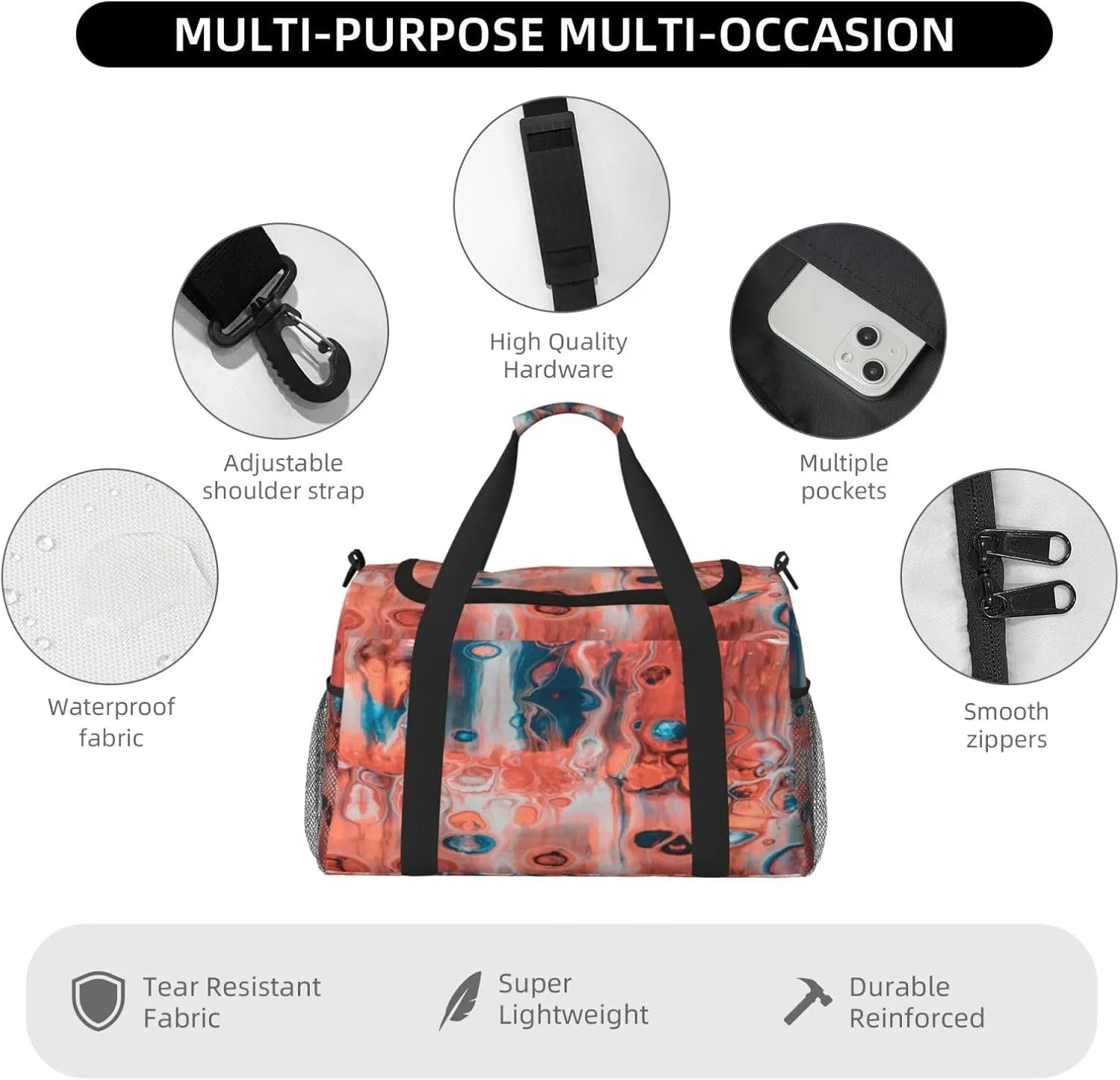 Acrylic Paint Travel Duffel Bag Large Foldable Waterproof Overnight Bag For Beach Swim Bags Pool Sports Gym