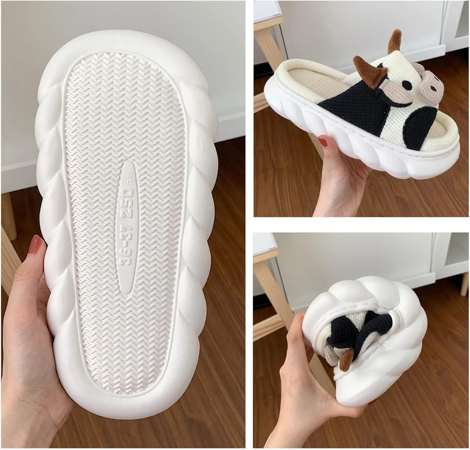 Adisputent Cow Slippers for Women Men Cartoon Animal Cotton Slippers Fuzzy Plush Cow Slides Winter Warm House Slippers