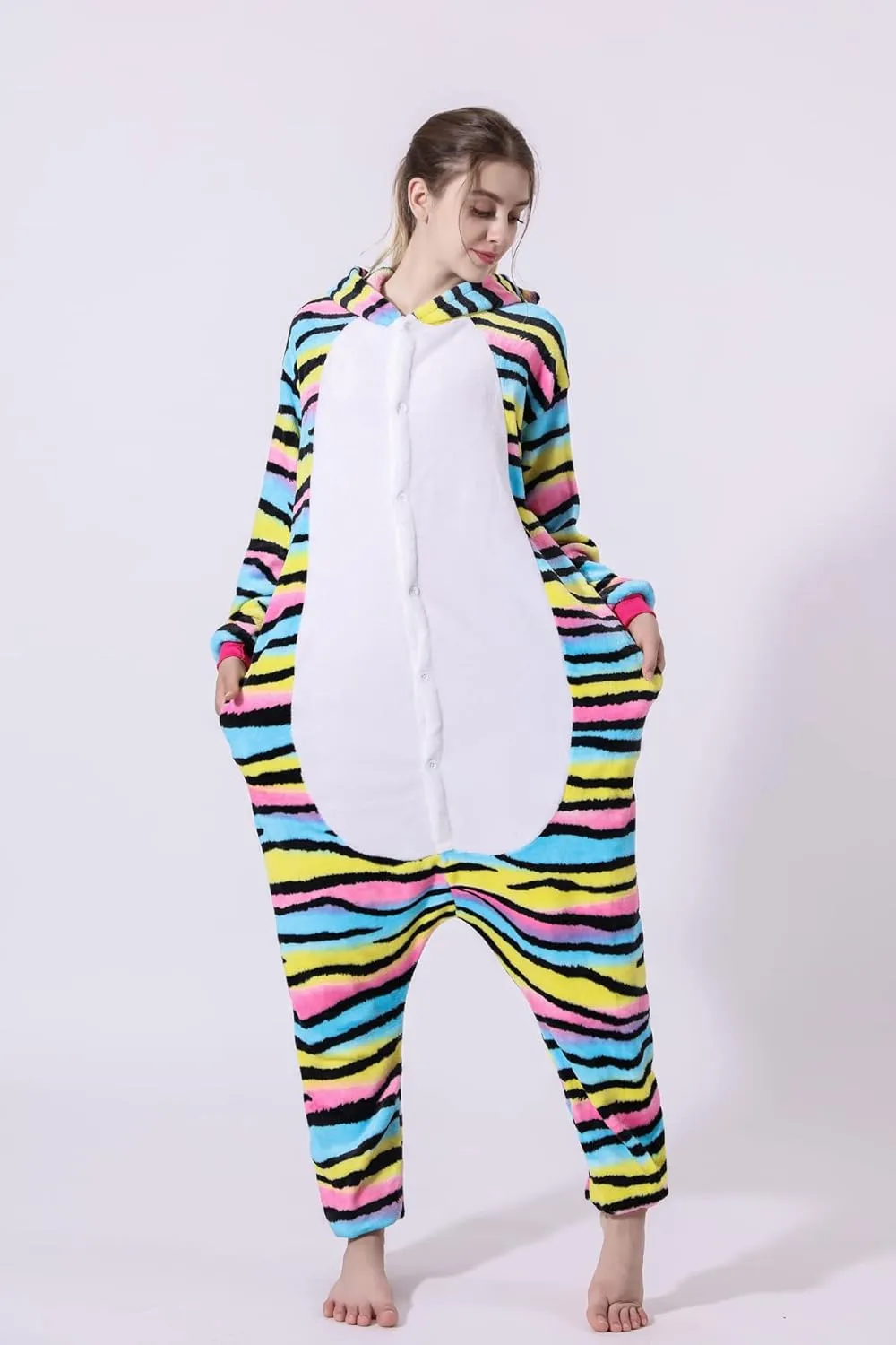 Adult Kid Animal Color Cat Onesies Pajamas Cute Cosplay Halloween Xmas Costume Winter Girls Hooded Sleepwear