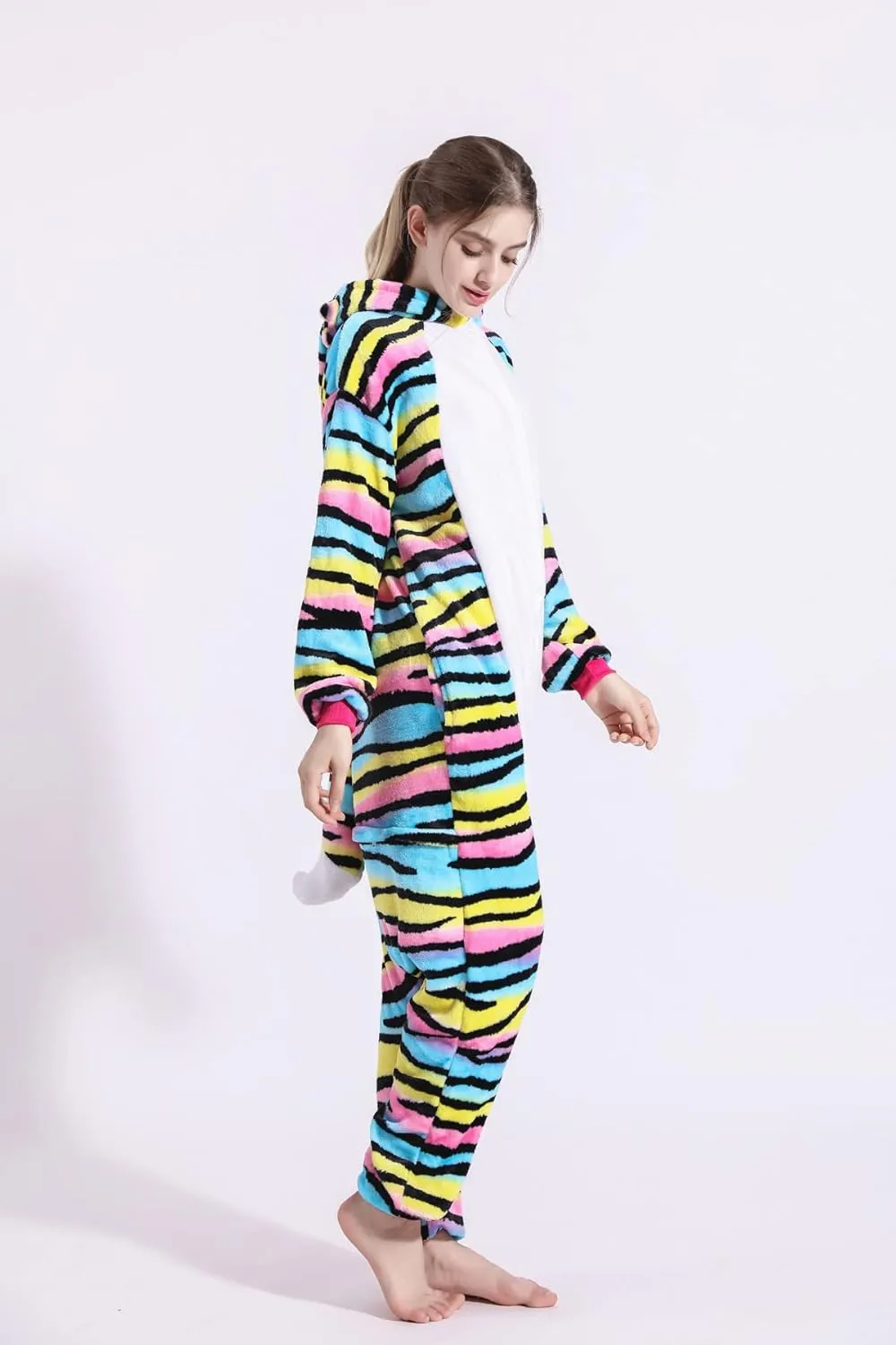Adult Kid Animal Color Cat Onesies Pajamas Cute Cosplay Halloween Xmas Costume Winter Girls Hooded Sleepwear