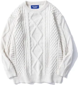 Aelfric Eden Women Sweater Vintage Cable Knit Sweater Casual Oversized Sweater Pullover