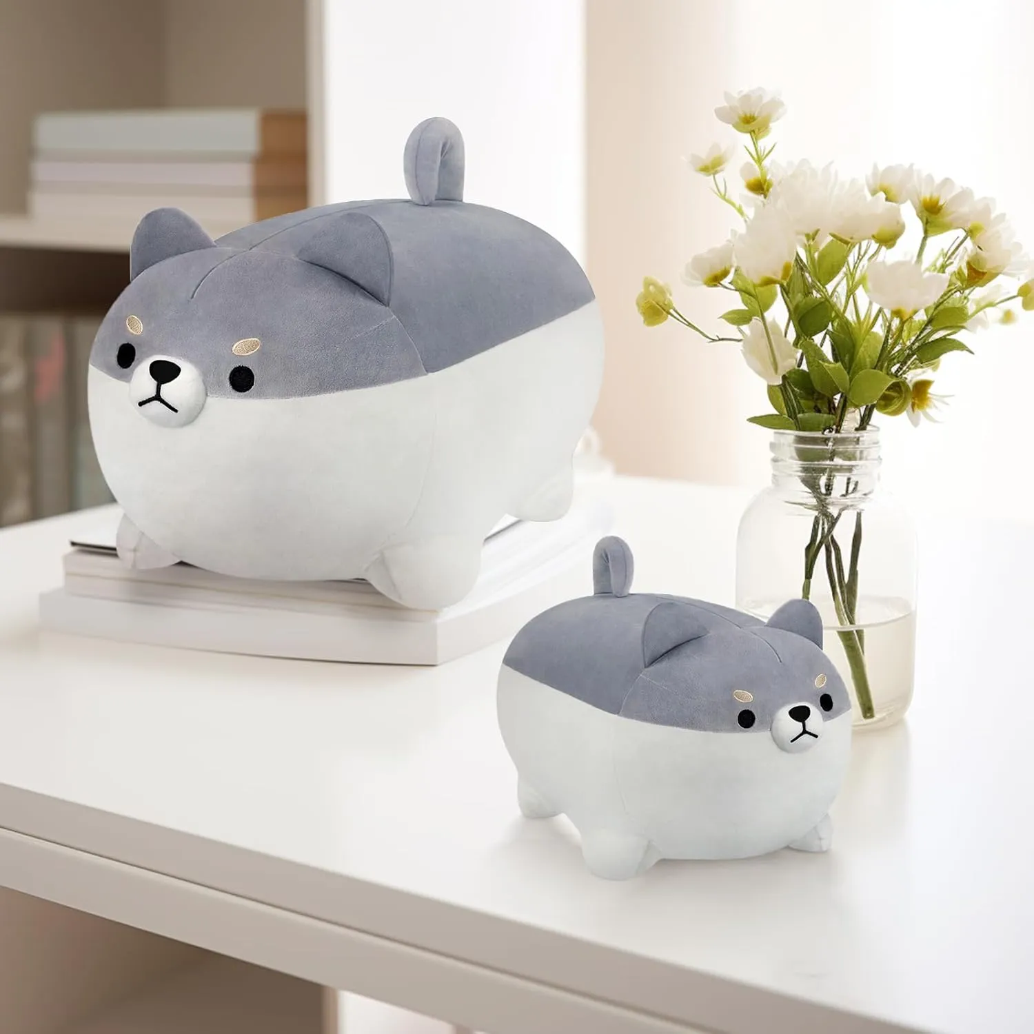 AFAN Shiba Inu Stuffed Animal Plush Kawaii Corgi Dog Plush Pillows Cute Soft Dog Toy Plushies Gifts for Boys Girls Kids (Gray, 11.8 Inch)