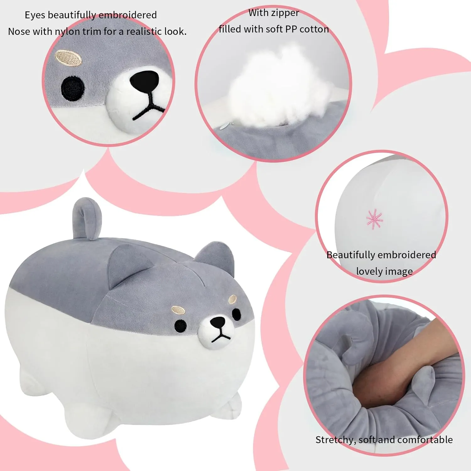 AFAN Shiba Inu Stuffed Animal Plush Kawaii Corgi Dog Plush Pillows Cute Soft Dog Toy Plushies Gifts for Boys Girls Kids (Gray, 11.8 Inch)