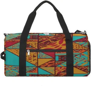 African Native Pattern Travel Gym Bag Sport Workout Duffel Bags with Compartments And Side Pocket