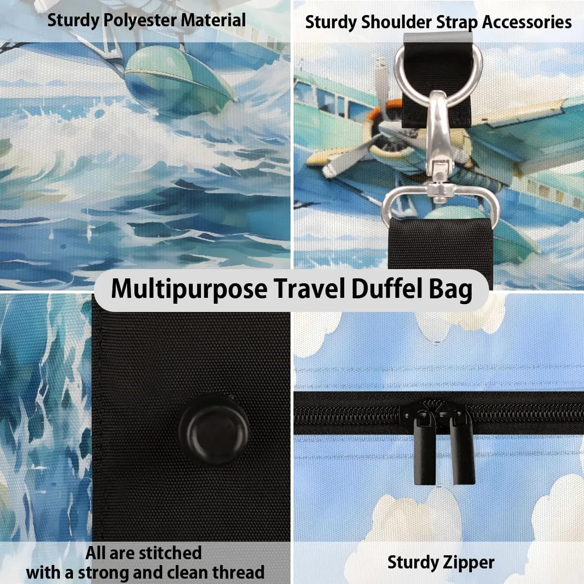 Airplane Aircraft Travel Duffle Bag for Women Men Gym Duffel Foldable Bag Waterproof Weekender Aircraft Fighter Duffle Tote