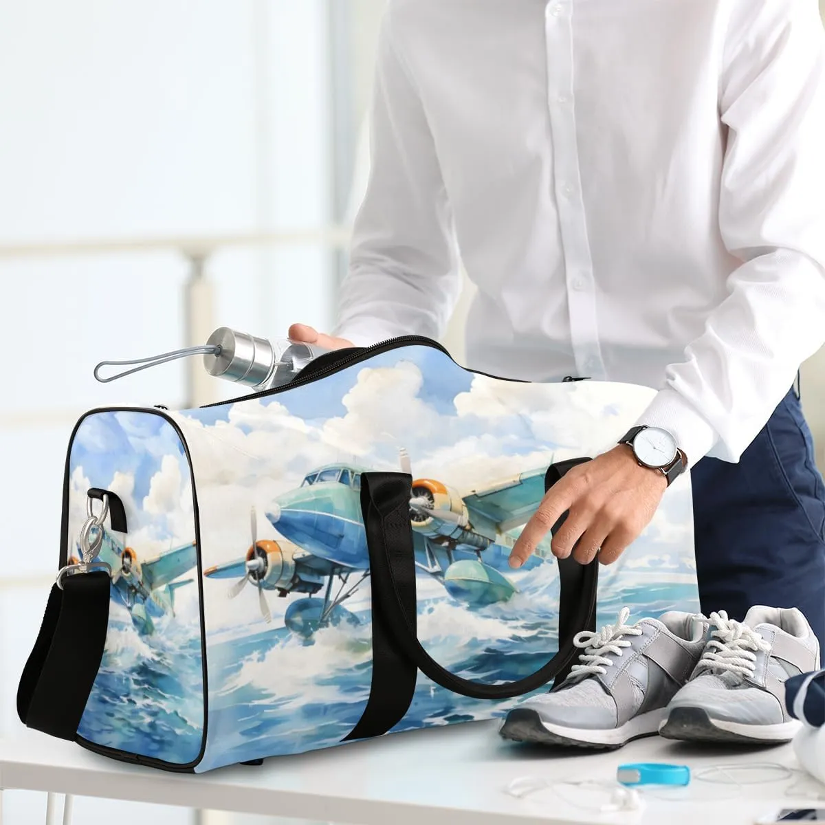 Airplane Aircraft Travel Duffle Bag for Women Men Gym Duffel Foldable Bag Waterproof Weekender Aircraft Fighter Duffle Tote