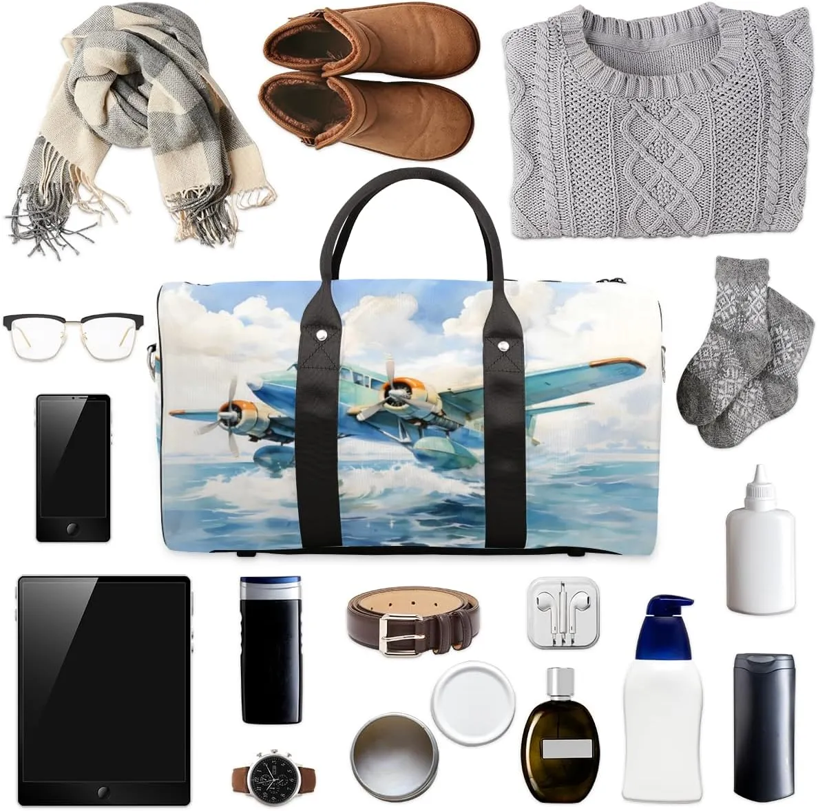 Airplane Aircraft Travel Duffle Bag for Women Men Gym Duffel Foldable Bag Waterproof Weekender Aircraft Fighter Duffle Tote