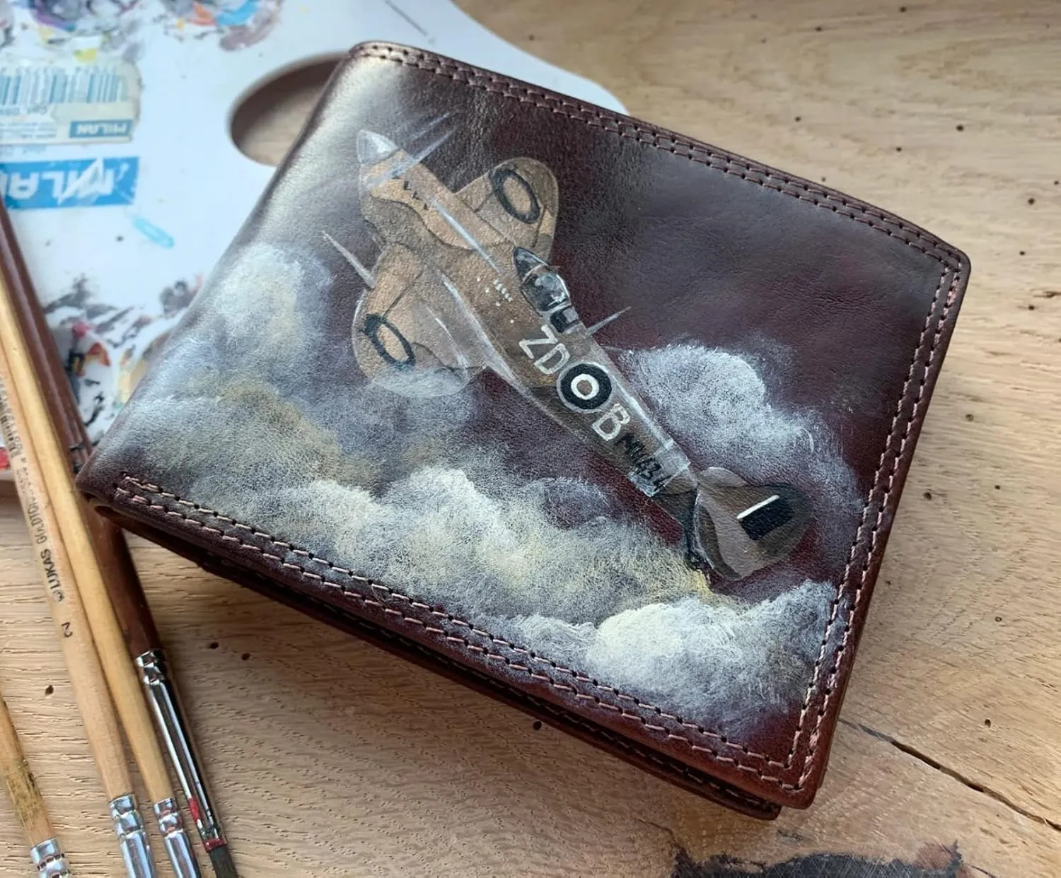 Airplane, Aviation, Plane, Pilot, Men's 3D Genuine Leather Wallet, Handmade wallet, Carved wallet, Tooled wallet, Airbrush Art, Bifold wallet, Custom wallet, Personalized wallet, C(8)