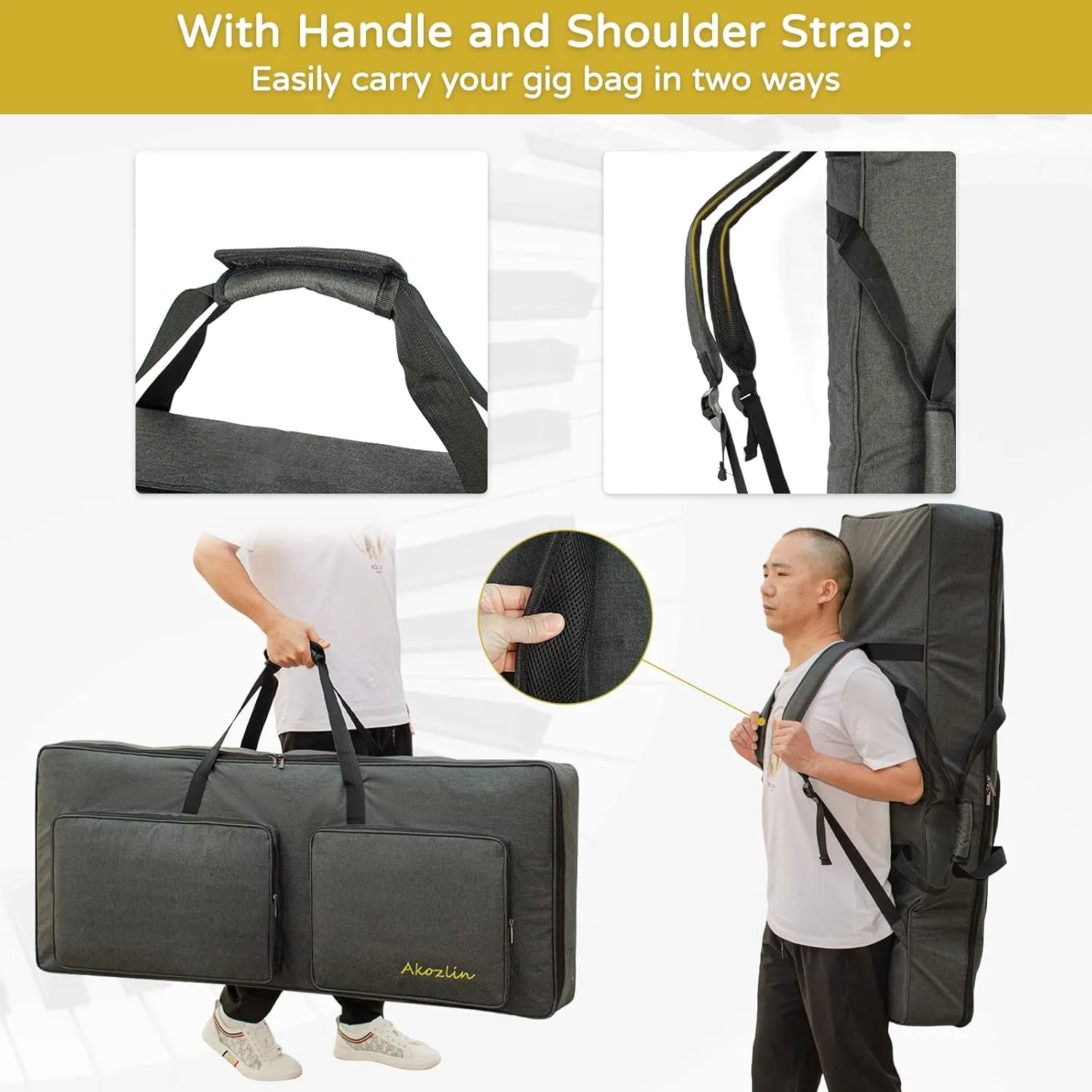 AKOZLIN 76-Key Padded Keyboard Gig Bag Portable Foldable Electric Piano Keyboard Case Bag For 76-Note Keyboards 46.5”×19.2”×6.3”