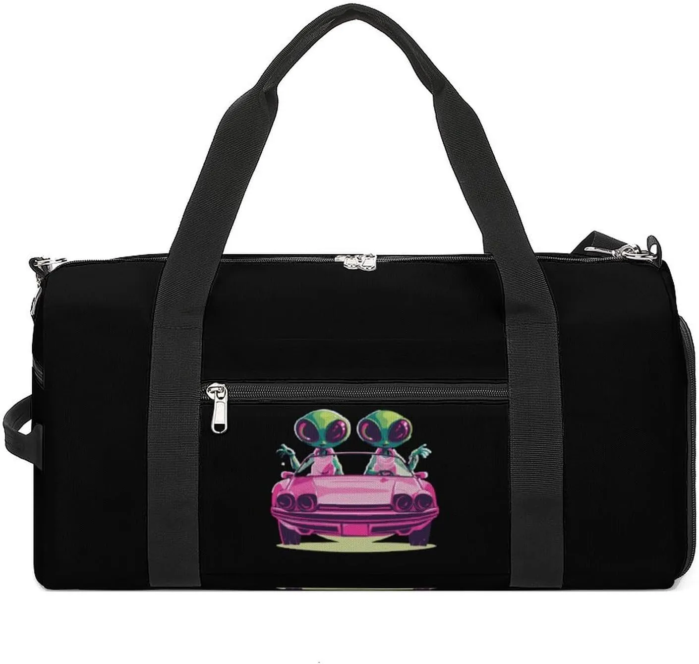 Aliens in Car Sports Gym Bag for Men Women Travel Duffel Bag with Shoulder Strap