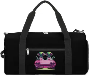 Aliens in Car Sports Gym Bag for Men Women Travel Duffel Bag with Shoulder Strap