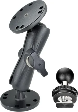 Aluminum Ball Mount for Garmin Striker 4,Double AMPS Round Plates,1" Ball Fit for RAM Kit,Drill Base for Fish Finder,GPS Mount & T-Bolt for Backup Camera Monitor, Track