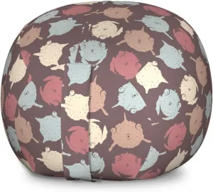 Ambesonne Cartoon Storage Toy Bag Chair, Globefish Pattern in Pastel Colors Cartoon Underwater Monsters Repetition, Stuffed Animal Organizer Washable Bag, Large Size, Multicolor