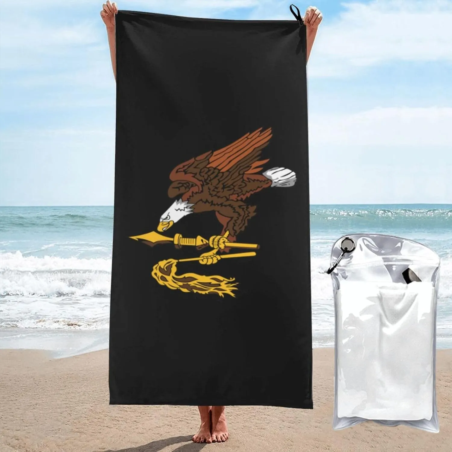 American Samoa Flag Emblem Beach Towel with Travel Bag 31.5"x63" Quick Dry Sand Free Lightweight Large Oversized Towels Light Vacation Essentials