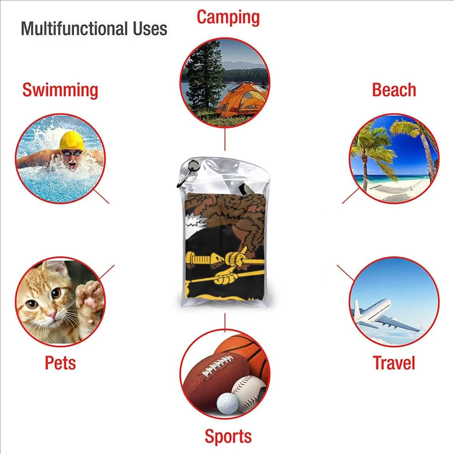 American Samoa Flag Emblem Beach Towel with Travel Bag 31.5"x63" Quick Dry Sand Free Lightweight Large Oversized Towels Light Vacation Essentials