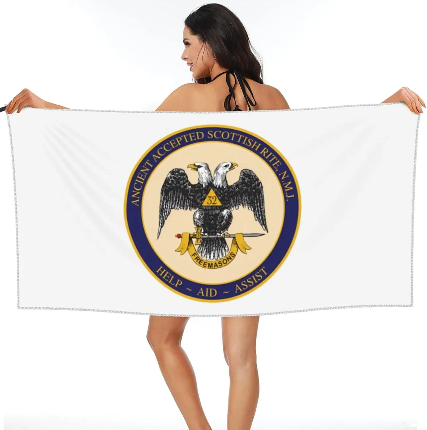 Ancient Accepted Scottish Rite Masonic Beach Towel Quick Dry Sand Free Lightweight Large 31.5"x63" with Travel Bag - Vacation Essentials Bath Towel for Pool, Summer