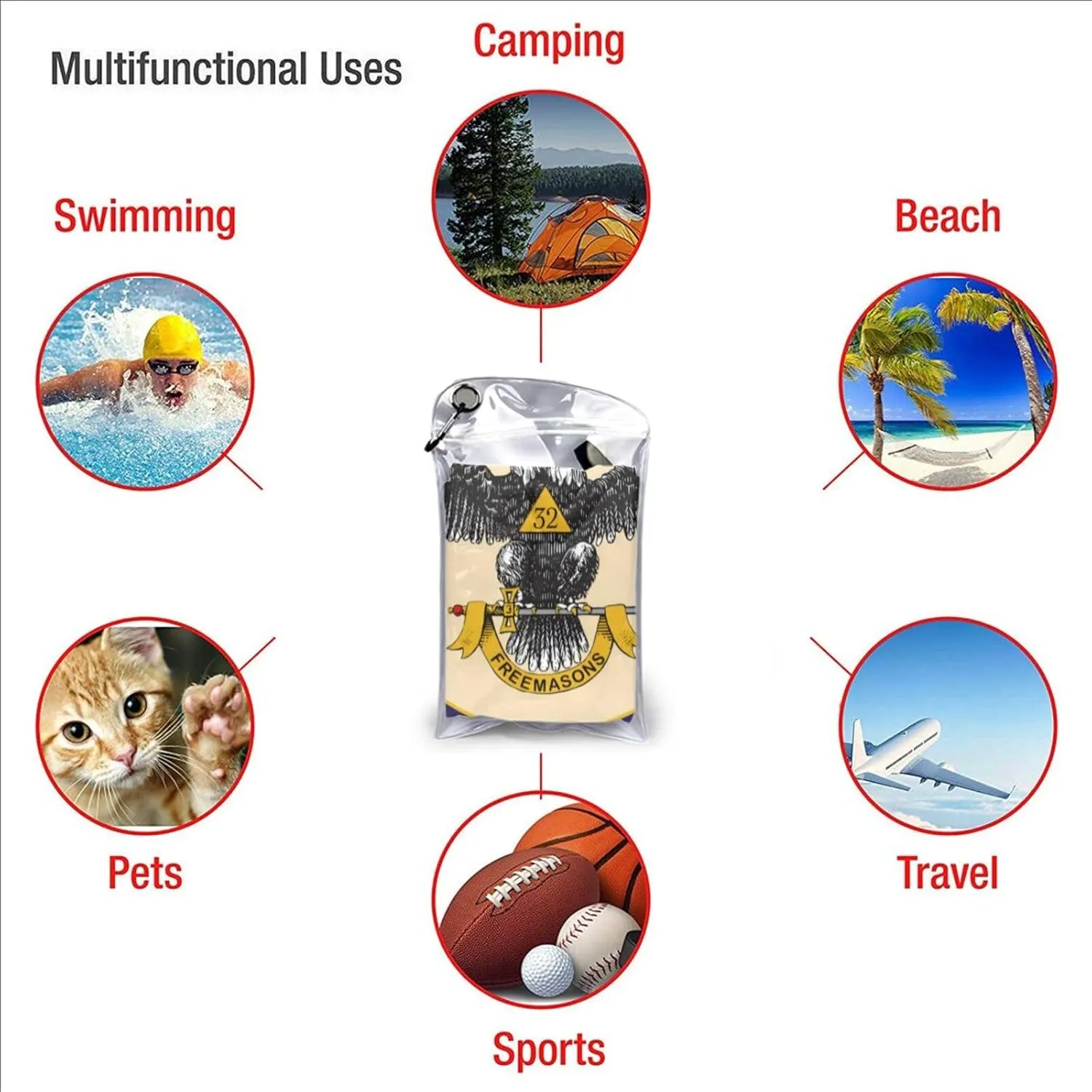 Ancient Accepted Scottish Rite Masonic Beach Towel Quick Dry Sand Free Lightweight Large 31.5"x63" with Travel Bag - Vacation Essentials Bath Towel for Pool, Summer