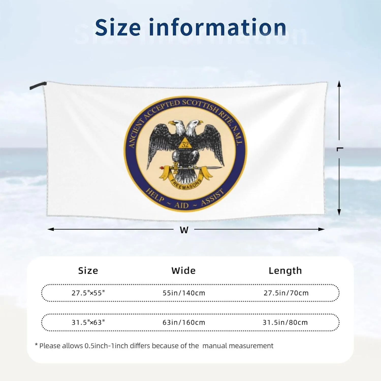 Ancient Accepted Scottish Rite Masonic Beach Towel Quick Dry Sand Free Lightweight Large 31.5"x63" with Travel Bag - Vacation Essentials Bath Towel for Pool, Summer