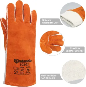 ANDANDA Leather Welding Gloves, 13" Fire/Heat Resistant Gloves Provides Flames, Sparks and Welding Spatter Protection, Large