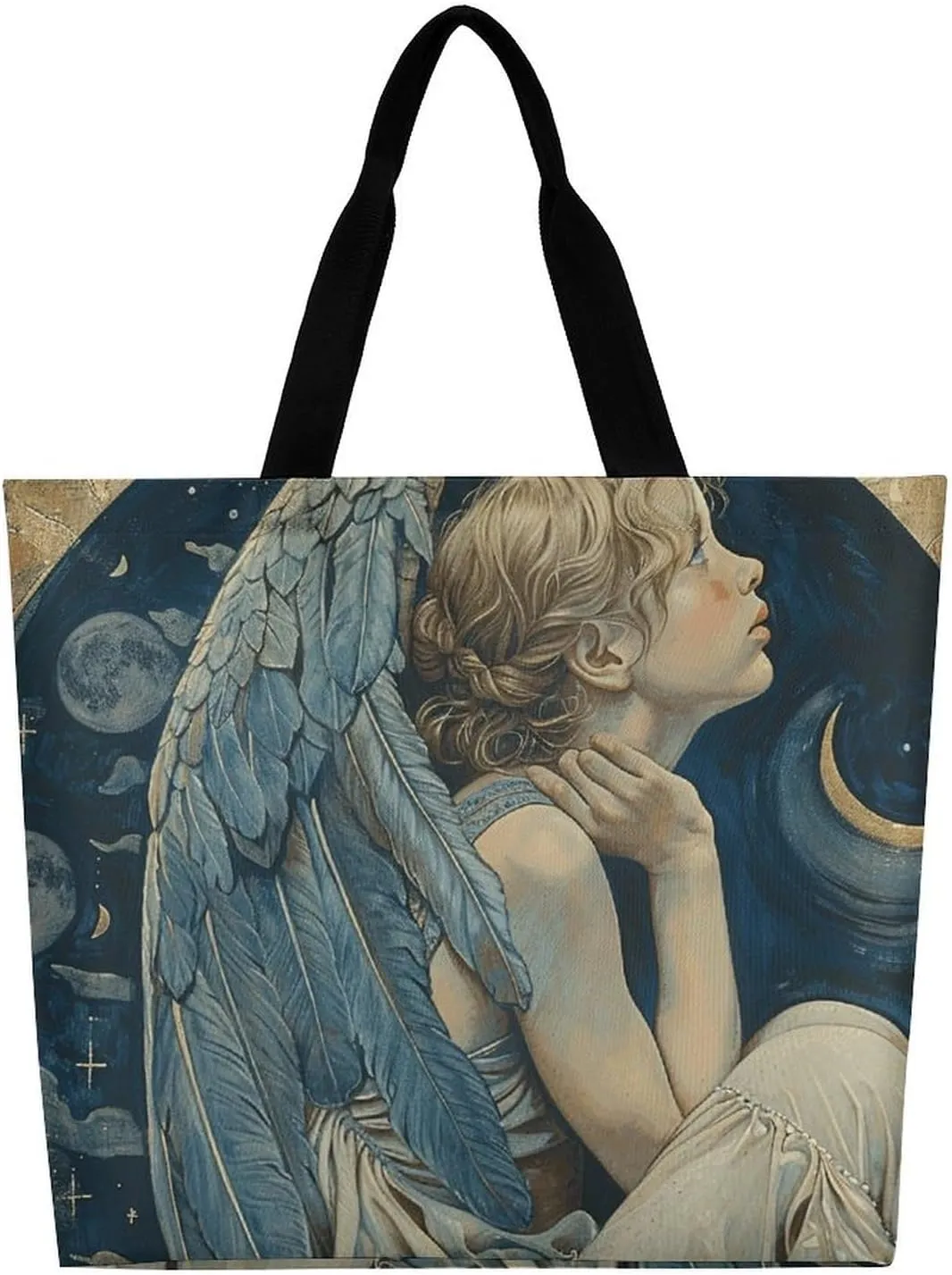 Angel with Blue Wings Tote Bags, Reusable Grocery Bags, Large Shopping Bag, Shoulder Bag for Women
