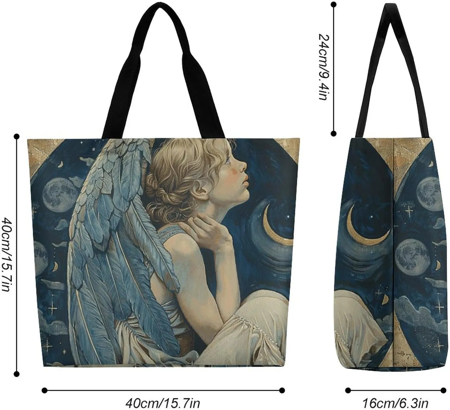 Angel with Blue Wings Tote Bags, Reusable Grocery Bags, Large Shopping Bag, Shoulder Bag for Women