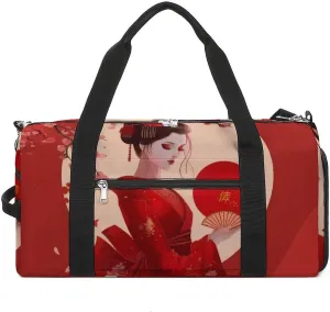 Anime Girl Japanese Geisha Sports Gym Bag for Men Women Travel Duffel Bag with Shoulder Strap