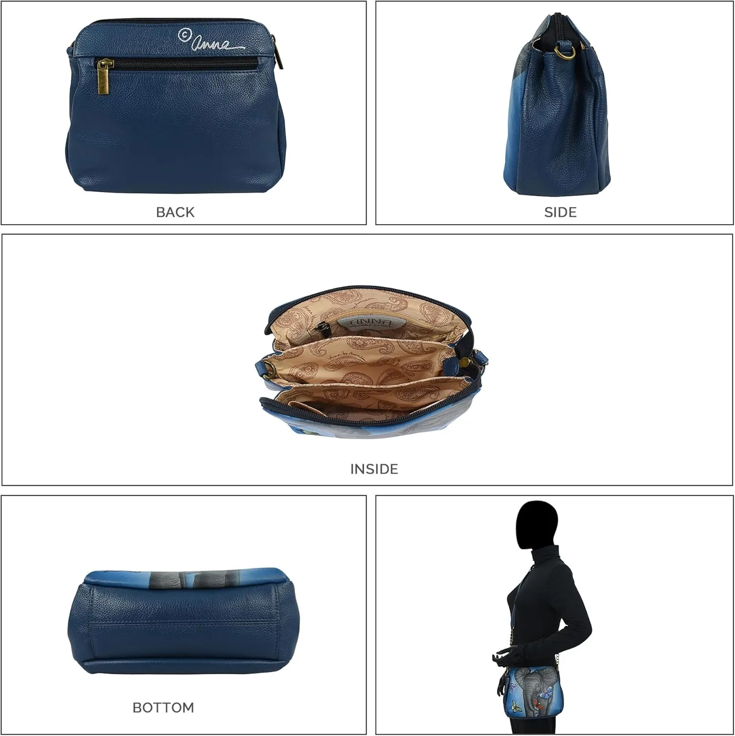 Anna by Anuschka Women's Hand-Painted Leather Medium Multi-Compartment Bag