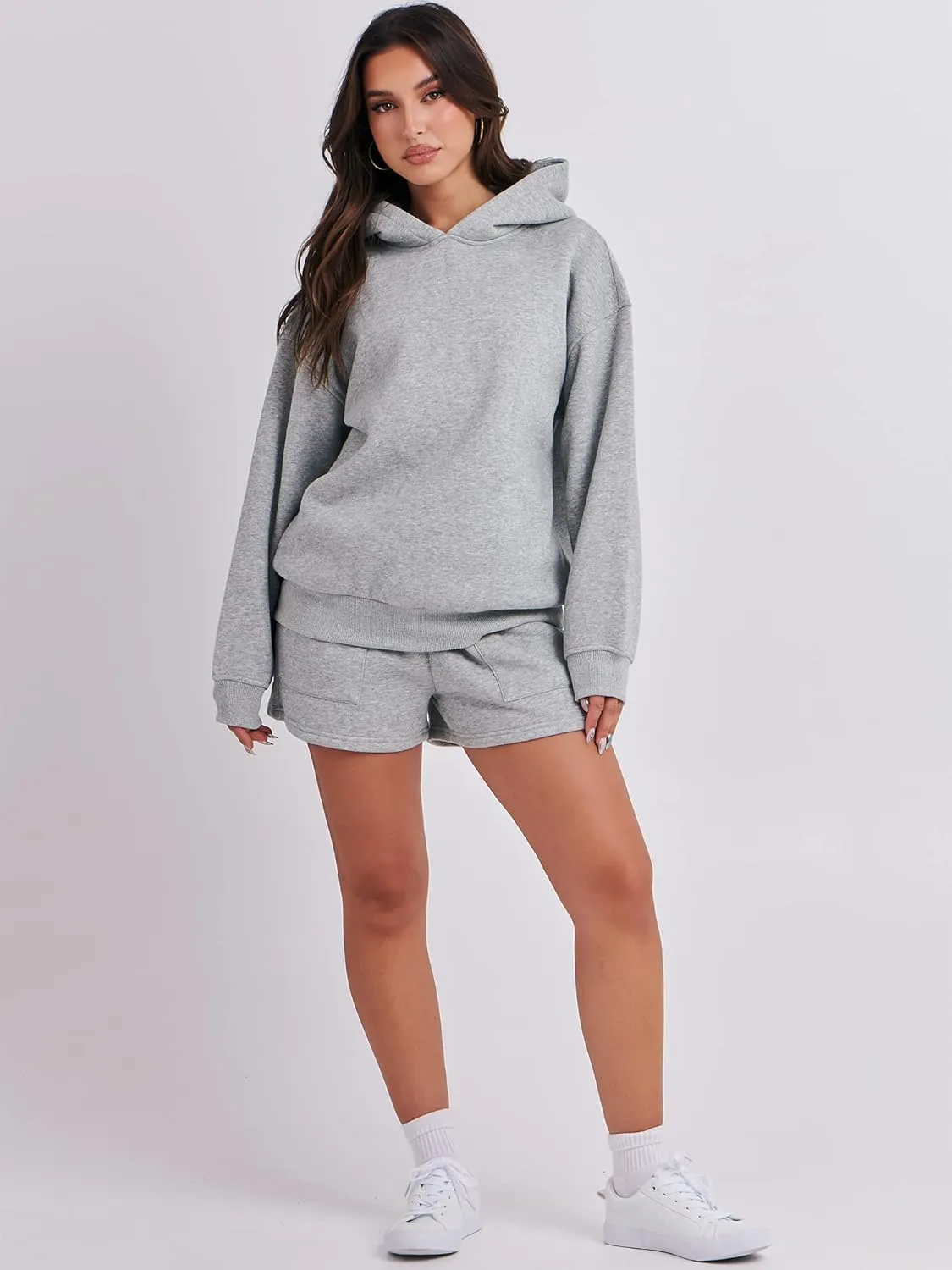 ANRABESS Women 2 Piece Outfit Oversized Hoodie Sweatshirt Shorts Lounge Sweat Set Sweatsuit Tracksuit 2025 Trendy Y2K Clothes