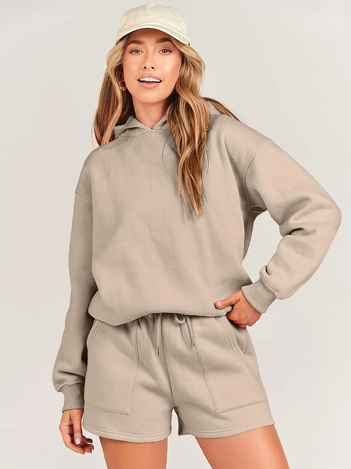 ANRABESS Women 2 Piece Outfit Oversized Hoodie Sweatshirt Shorts Lounge Sweat Set Sweatsuit Tracksuit 2025 Trendy Y2K Clothes