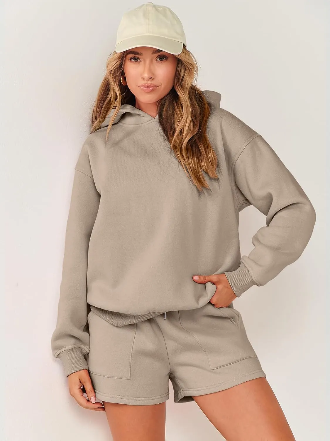 ANRABESS Women 2 Piece Outfit Oversized Hoodie Sweatshirt Shorts Lounge Sweat Set Sweatsuit Tracksuit 2025 Trendy Y2K Clothes