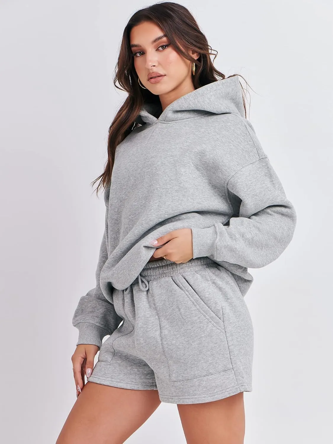 ANRABESS Women 2 Piece Outfit Oversized Hoodie Sweatshirt Shorts Lounge Sweat Set Sweatsuit Tracksuit 2025 Trendy Y2K Clothes