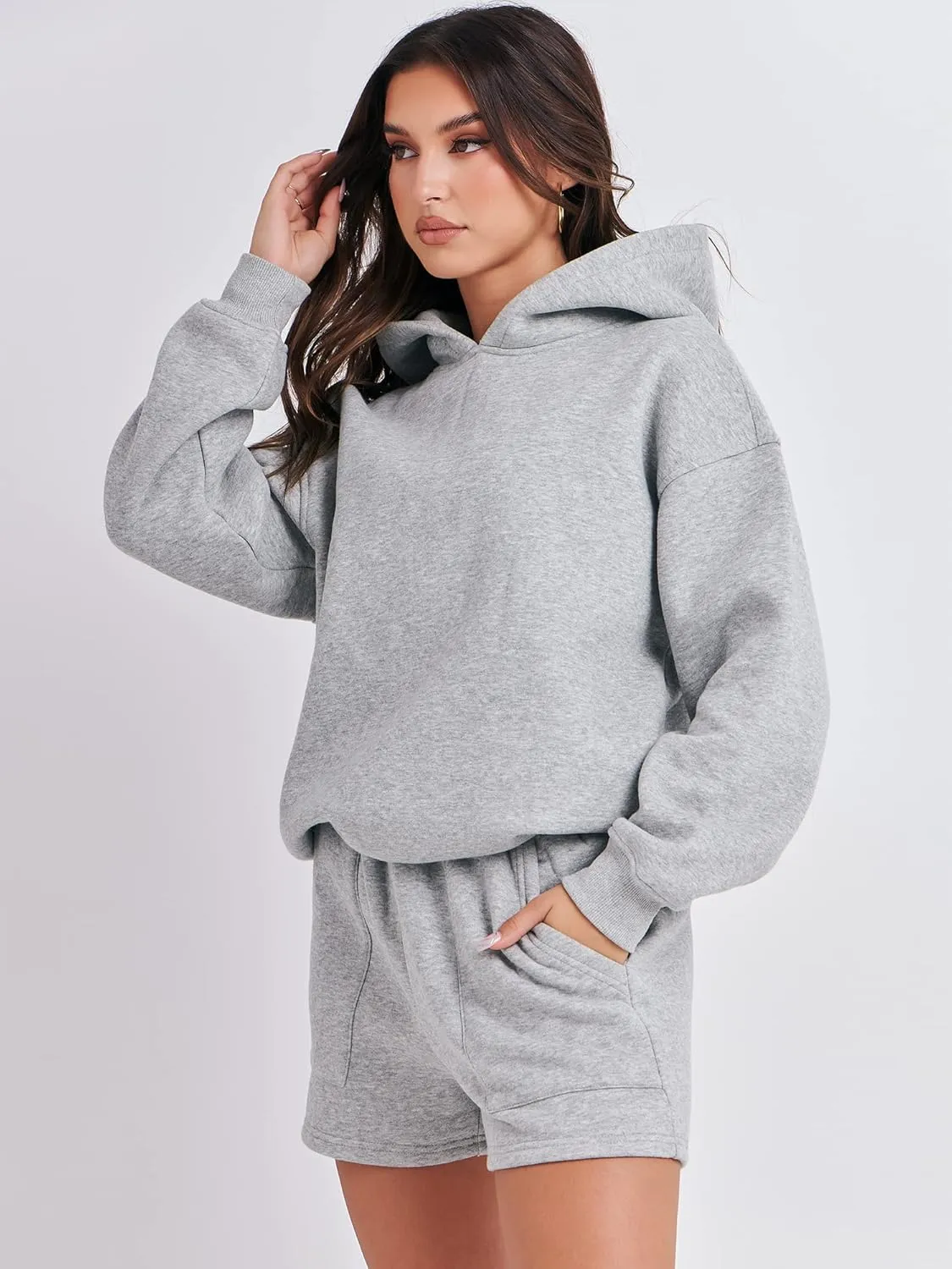 ANRABESS Women 2 Piece Outfit Oversized Hoodie Sweatshirt Shorts Lounge Sweat Set Sweatsuit Tracksuit 2025 Trendy Y2K Clothes