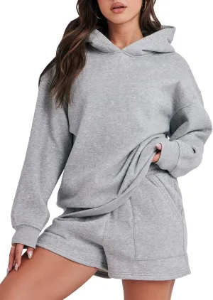 ANRABESS Women 2 Piece Outfit Oversized Hoodie Sweatshirt Shorts Lounge Sweat Set Sweatsuit Tracksuit 2025 Trendy Y2K Clothes