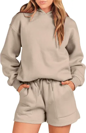 ANRABESS Women 2 Piece Outfit Oversized Hoodie Sweatshirt Shorts Lounge Sweat Set Sweatsuit Tracksuit 2025 Trendy Y2K Clothes