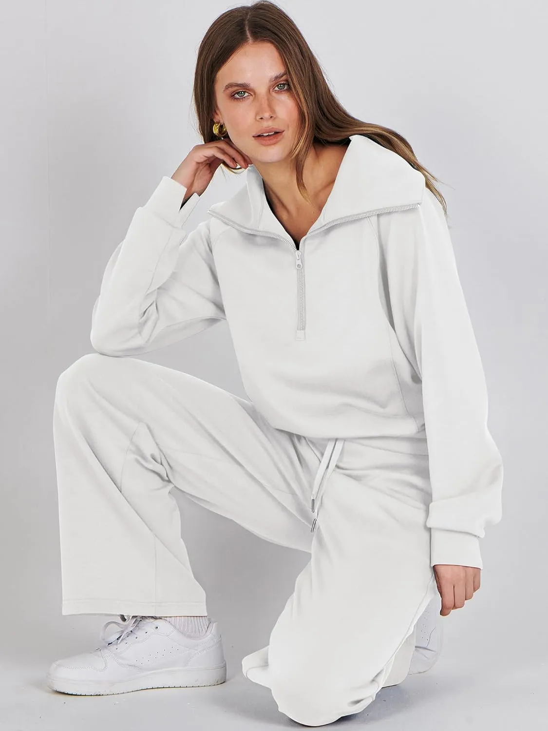 ANRABESS Women 2 Piece Outfits Sweatsuit Oversized Sweatshirt Sweatpants Tracksuit Sweat Lounge Matching Set 2025 Fall Trendy