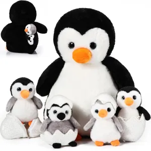 Aoriher 7 Pcs Penguin Stuffed Animal Sets 14 Inch Mommy Penguin and Plush Babies with 2 Eggs Wrapping Soft Cute Animal Plushie for Graduation Kids Exchange Gifts