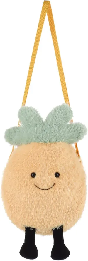 Apricot Lamb Amuseable Pineapple Plush Fruit Shaped Crossbody Purse, Kids & Adults Fashion Handbag, Toy Hand Bag with Zip Top （9.5 Inches）