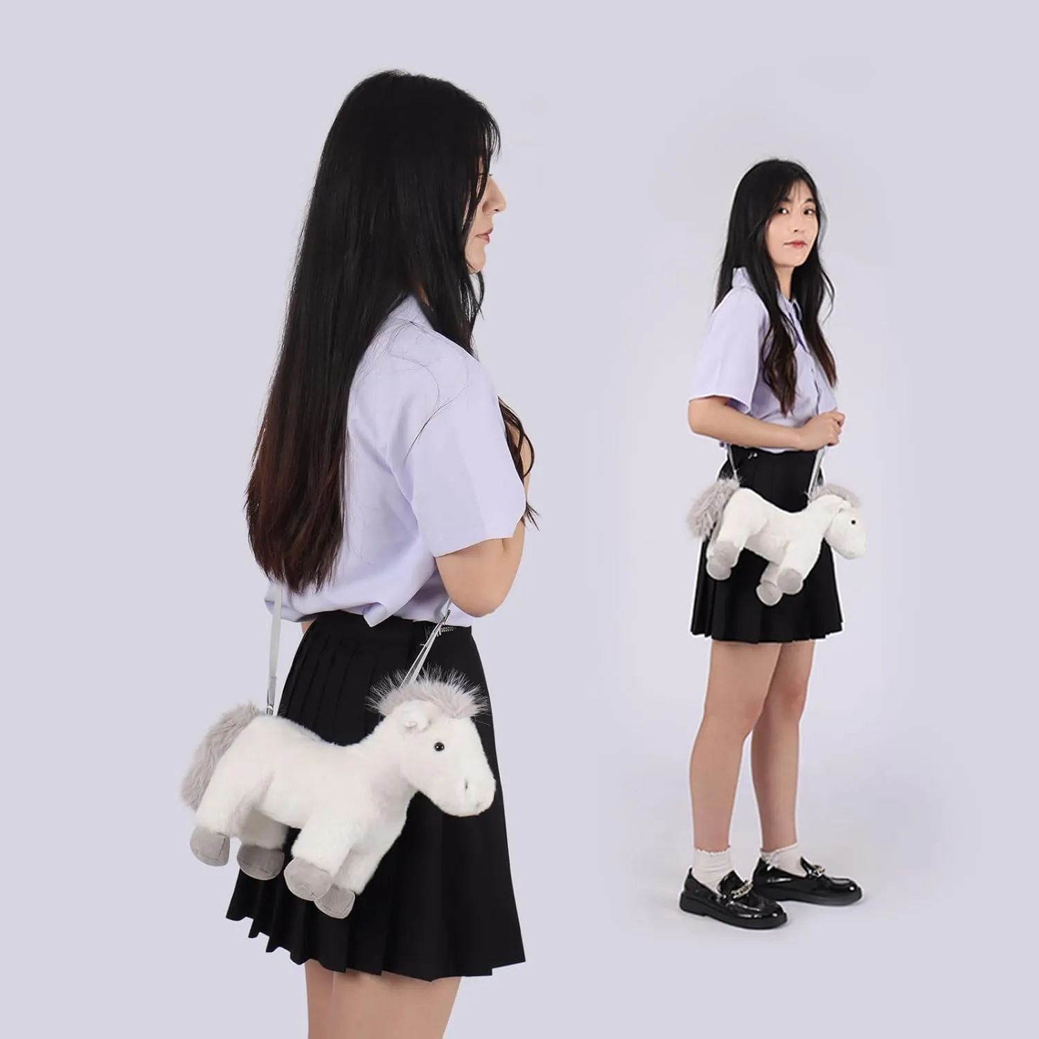 Apricot Lamb Pony Horse Shaped Crossbody Plush Purse, Stuffed Animal Shoulder Bag, Kids Fashion Handbags, 11.9 Inches