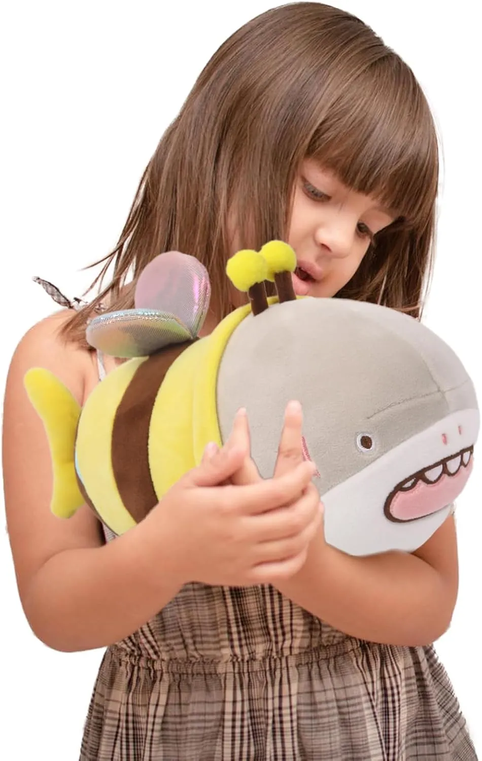 ARELUX 10in Bee Plush Pillow Stuffed Animal,Fuzzy Yellow Honeybee Shark Plushie Doll Pillow,Stuffed Shark Pillow,Soft Anime Bee Pillow Toy Friends Family Member
