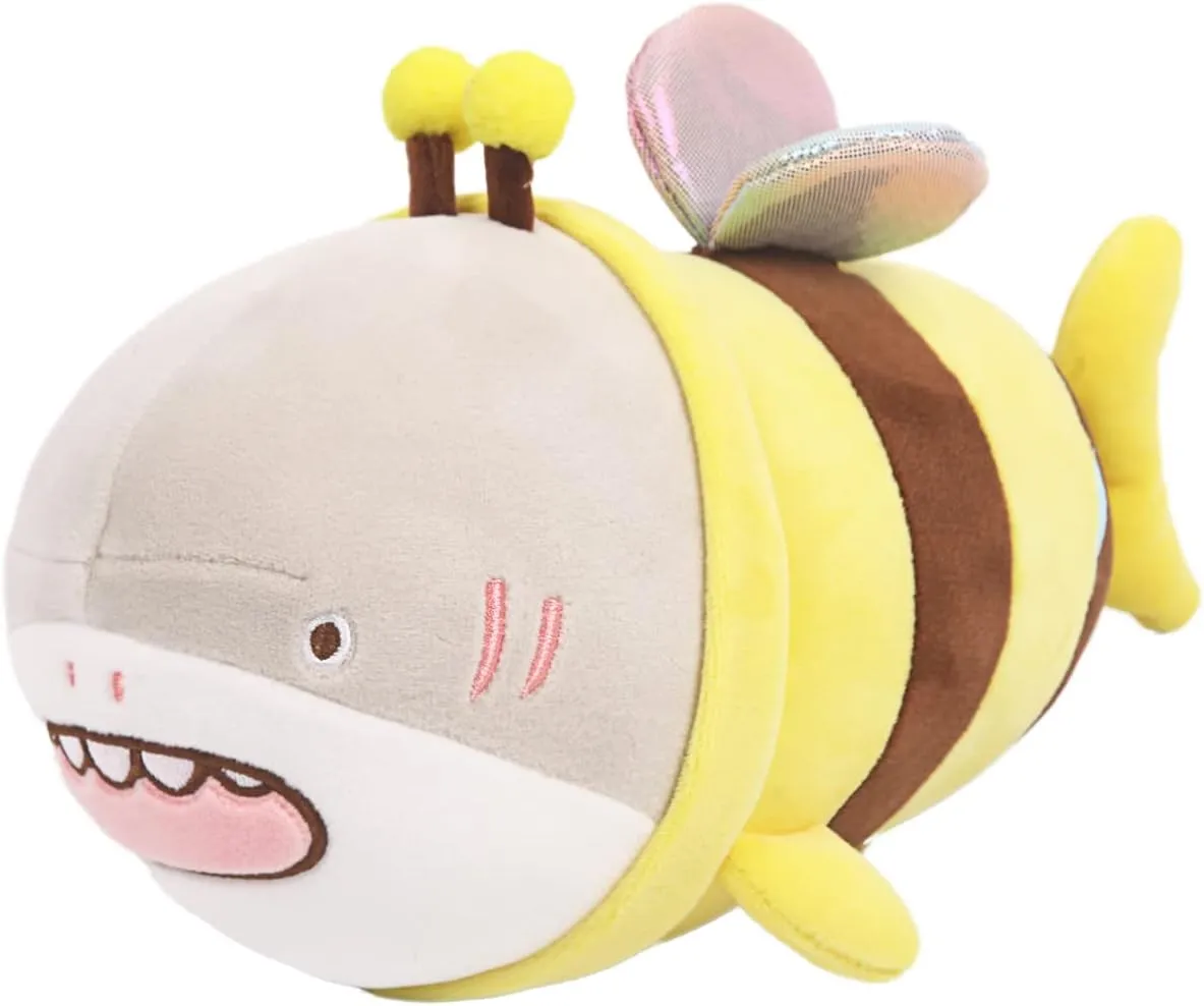 ARELUX 10in Bee Plush Pillow Stuffed Animal,Fuzzy Yellow Honeybee Shark Plushie Doll Pillow,Stuffed Shark Pillow,Soft Anime Bee Pillow Toy Friends Family Member
