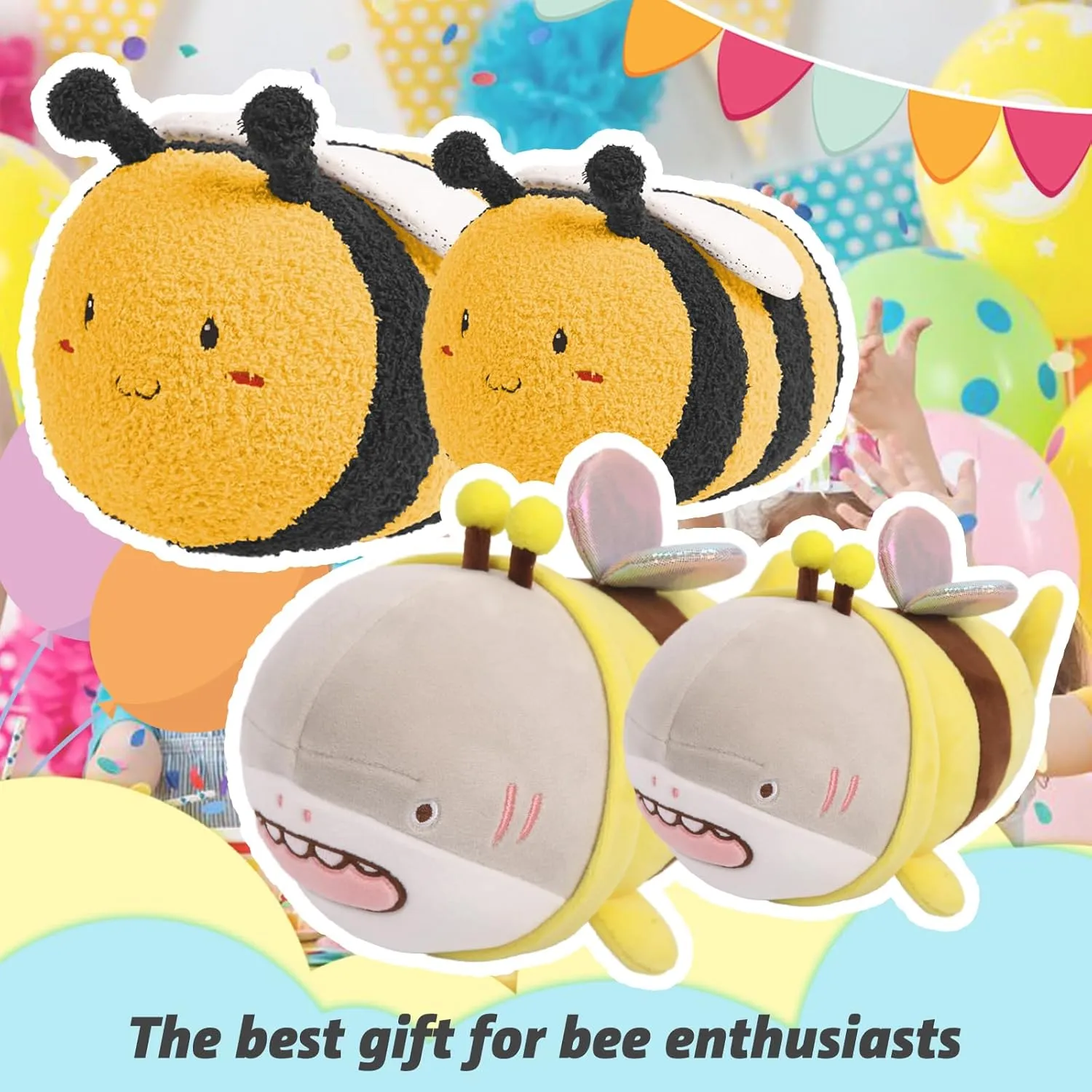 ARELUX 10in Bee Plush Pillow Stuffed Animal,Fuzzy Yellow Honeybee Shark Plushie Doll Pillow,Stuffed Shark Pillow,Soft Anime Bee Pillow Toy Friends Family Member