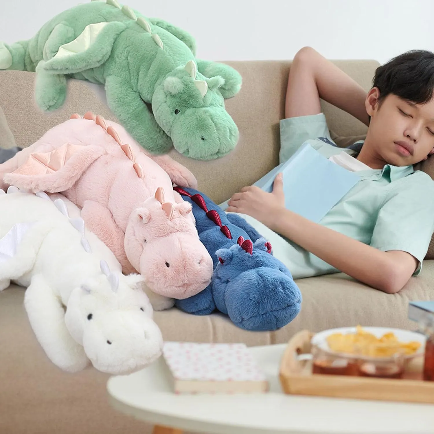 ARELUX Large 37in Cute Dragon Stuffed Animals Plush Toy Soft Blue Pterosaur Plushie Giant Fuzzy Dinosaur Pillow Plushies with Wings Cuddly for Friends Family Member