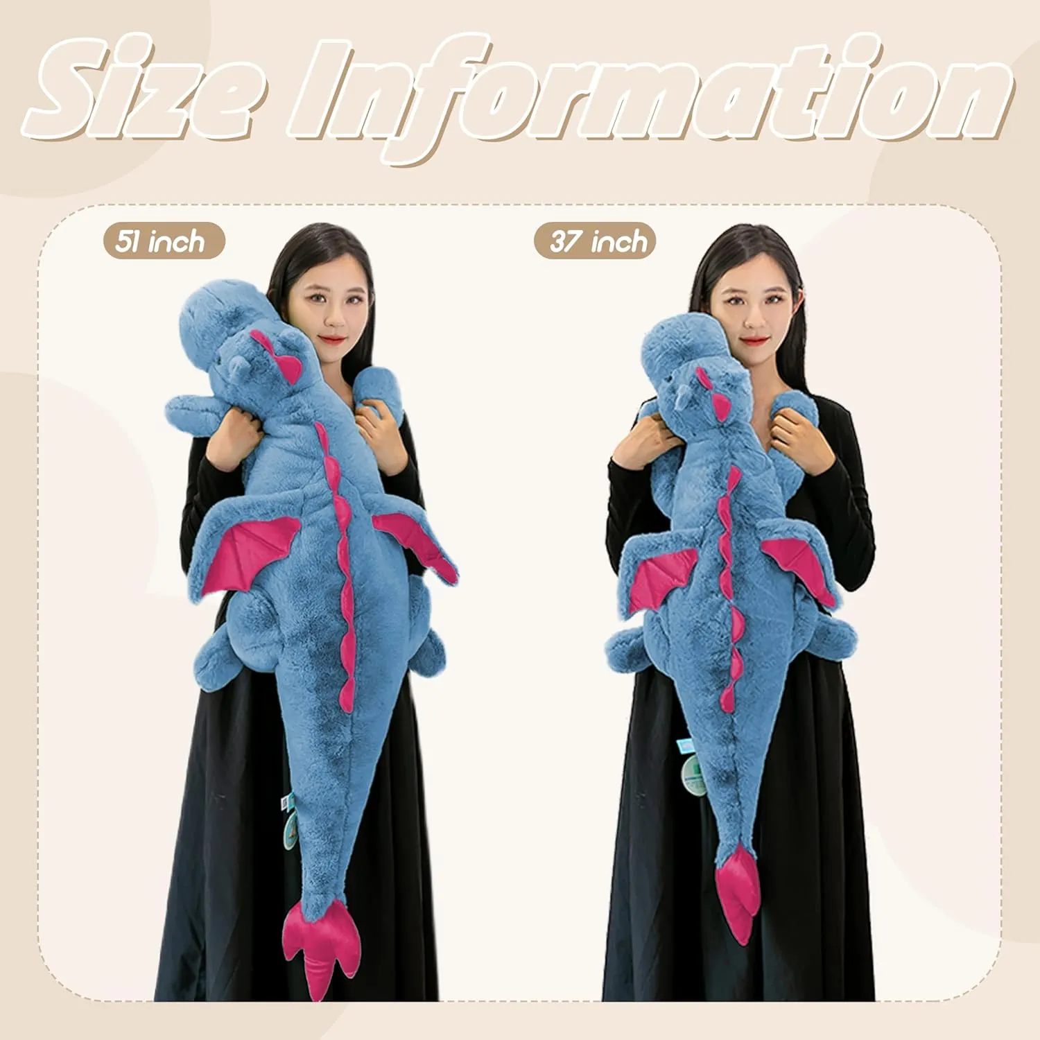 ARELUX Large 37in Cute Dragon Stuffed Animals Plush Toy Soft Blue Pterosaur Plushie Giant Fuzzy Dinosaur Pillow Plushies with Wings Cuddly for Friends Family Member