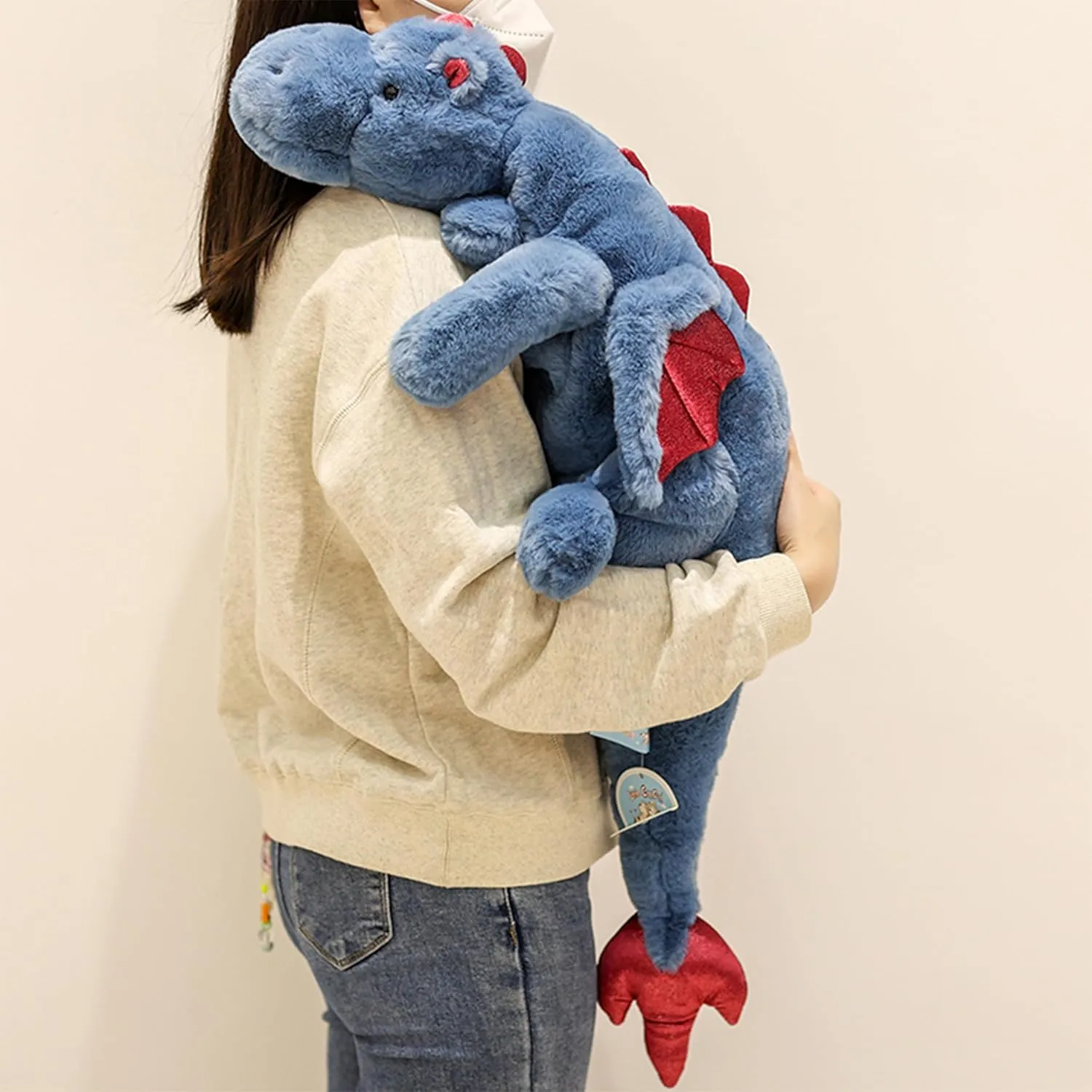 ARELUX Large 37in Cute Dragon Stuffed Animals Plush Toy Soft Blue Pterosaur Plushie Giant Fuzzy Dinosaur Pillow Plushies with Wings Cuddly for Friends Family Member