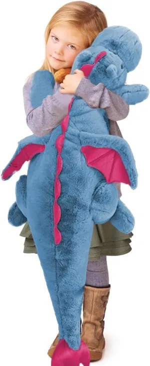 ARELUX Large 37in Cute Dragon Stuffed Animals Plush Toy Soft Blue Pterosaur Plushie Giant Fuzzy Dinosaur Pillow Plushies with Wings Cuddly for Friends Family Member