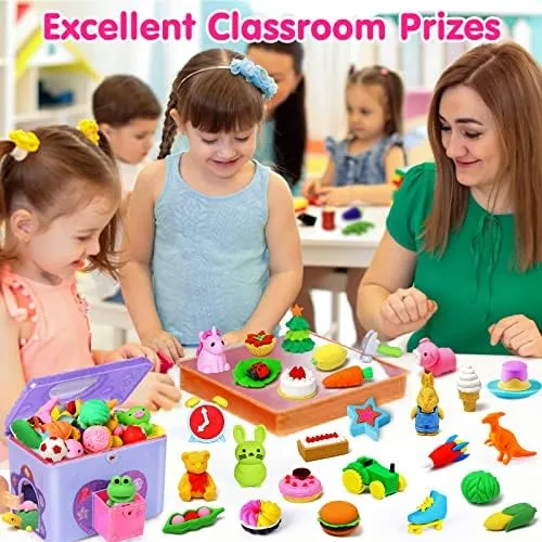 Arscniek 140 Pack Animal Erasers for Kids Bulk, Cute Desk Pets Treasure Box Toys for Classroom Prizes Rewards, Mini Pencil Erasers Take Apart Erasers Back to School Supplies for Boys Girls