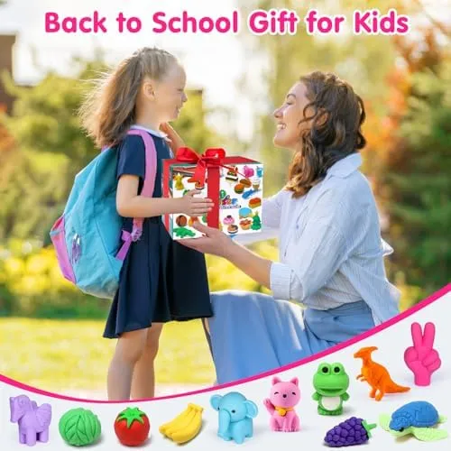 Arscniek 140 Pack Animal Erasers for Kids Bulk, Cute Desk Pets Treasure Box Toys for Classroom Prizes Rewards, Mini Pencil Erasers Take Apart Erasers Back to School Supplies for Boys Girls