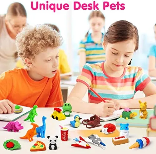 Arscniek 140 Pack Animal Erasers for Kids Bulk, Cute Desk Pets Treasure Box Toys for Classroom Prizes Rewards, Mini Pencil Erasers Take Apart Erasers Back to School Supplies for Boys Girls